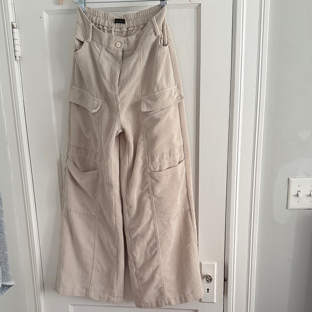 Stylish Cream Corduroy Women's Pants